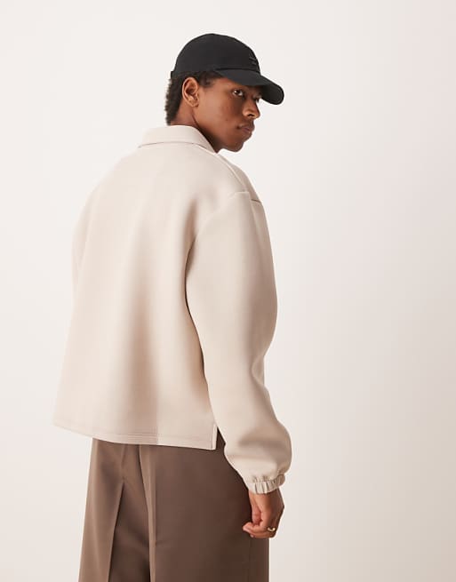 ASOS DESIGN Heavyweight Boxy Relaxed Quarter Zip Sweatshirt In Scuba-style Fabric In Beige