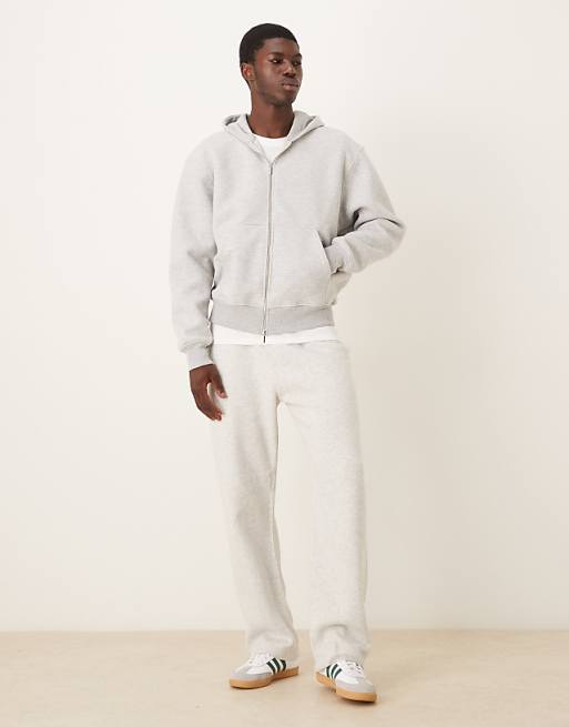 ASOS DESIGN Heavyweight Boxy Relaxed Zip Through Hoodie In Scuba-style Fabric In Grey Marl