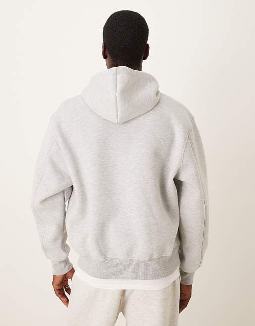 ASOS DESIGN Heavyweight Boxy Relaxed Zip Through Hoodie In Scuba-style Fabric In Grey Marl