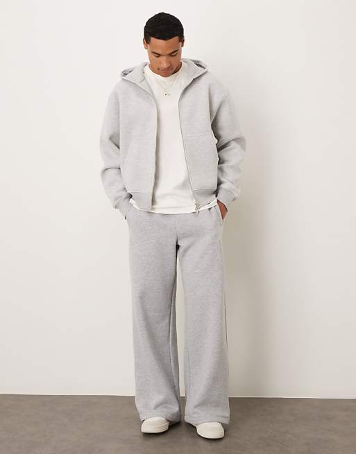 ASOS DESIGN Heavyweight Boxy Relaxed Zip Through Hoodie In Scuba-style Fabric In Ice Marl