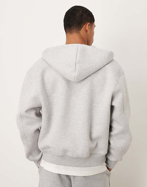 ASOS DESIGN Heavyweight Boxy Relaxed Zip Through Hoodie In Scuba-style Fabric In Ice Marl
