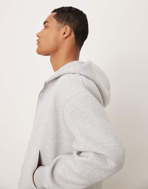 ASOS DESIGN Heavyweight Boxy Relaxed Zip Through Hoodie In Scuba-style Fabric In Ice Marl