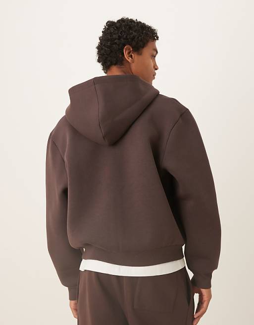 ASOS DESIGN Heavyweight Boxy Relaxed Zip Through Hoodie In Scuba-style Fabric In Brown