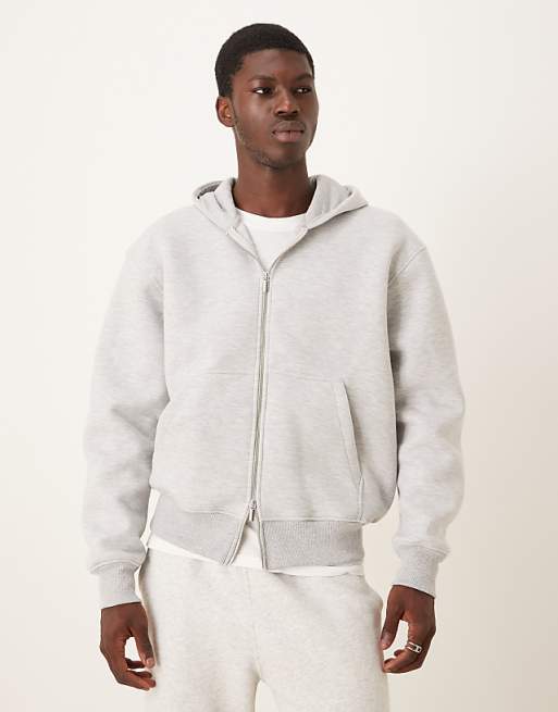 ASOS DESIGN heavyweight boxy relaxed zip through hoodie in scuba-style fabric in grey marl