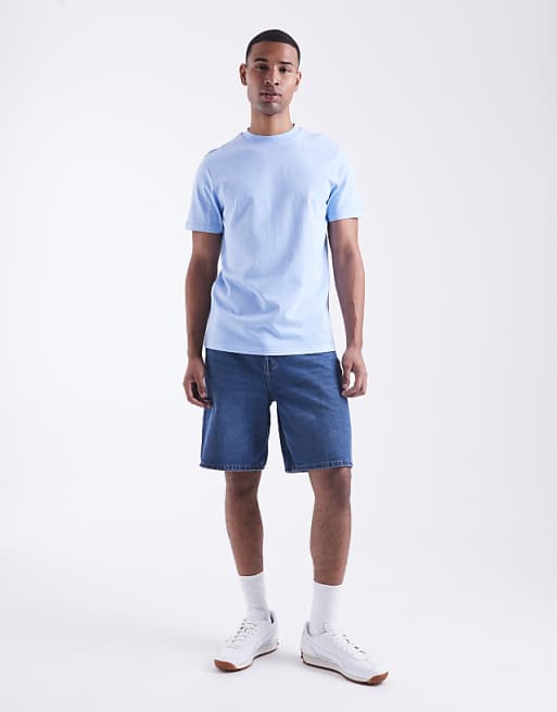 ASOS DESIGN Heavyweight Crew Neck T-shirt In Garment Dyed Blue