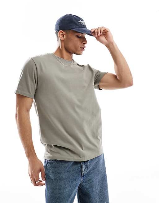 ASOS DESIGN heavyweight crew neck t-shirt in khaki
