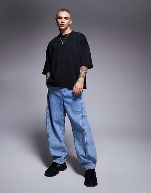 ASOS DESIGN Heavyweight Extreme Oversized Half Sleeve T-shirt In Black