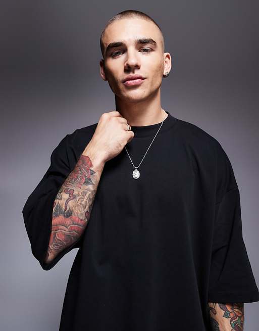 ASOS DESIGN Heavyweight Extreme Oversized Half Sleeve T-shirt In Black