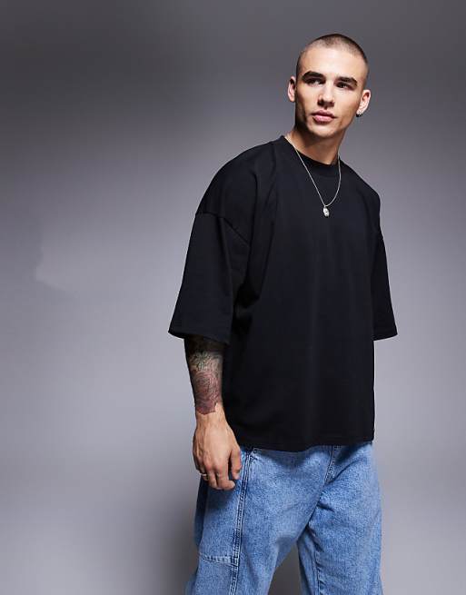 ASOS DESIGN heavyweight extreme oversized half sleeve t-shirt in black