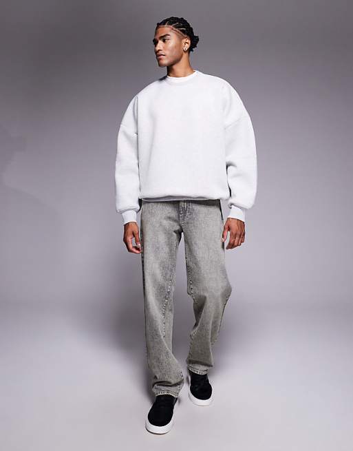 ASOS DESIGN Heavyweight Extreme Oversized Sweatshirt In Scuba-style Fabric In White Marl
