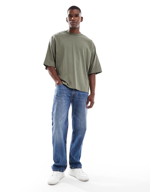 ASOS DESIGN Heavyweight Extreme Oversized T-shirt With Half Sleeve In Khaki