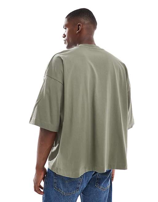 ASOS DESIGN Heavyweight Extreme Oversized T-shirt With Half Sleeve In Khaki