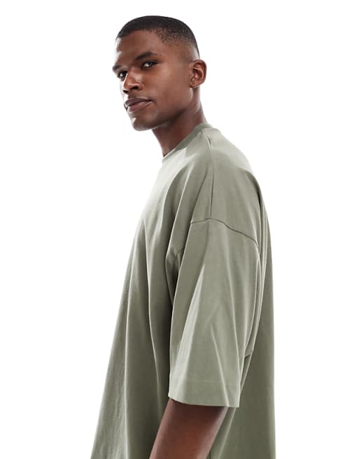 ASOS DESIGN Heavyweight Extreme Oversized T-shirt With Half Sleeve In Khaki