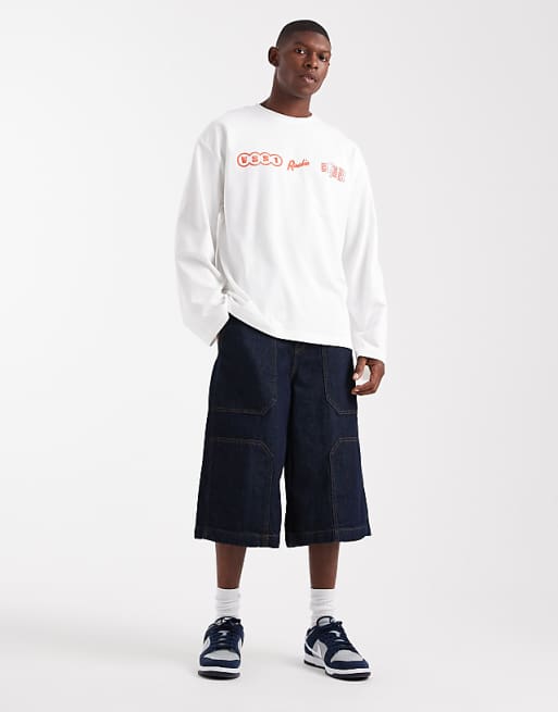 ASOS DESIGN Heavyweight Long Sleeve Oversized T-shirt And Street Graphic In Cream
