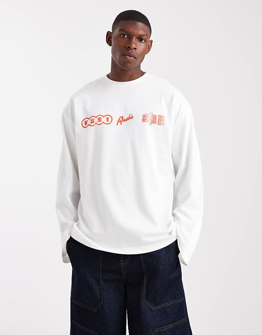 ASOS DESIGN Heavyweight Long Sleeve Oversized T-shirt And Street Graphic In Cream