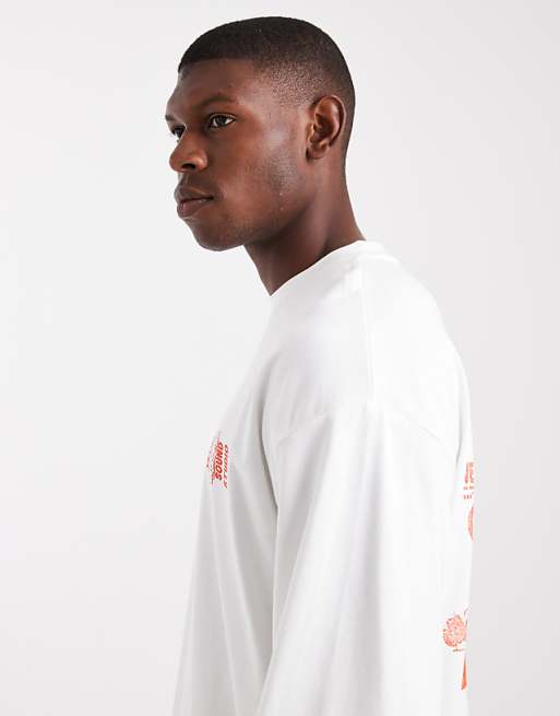 ASOS DESIGN Heavyweight Long Sleeve Oversized T-shirt And Street Graphic In Cream