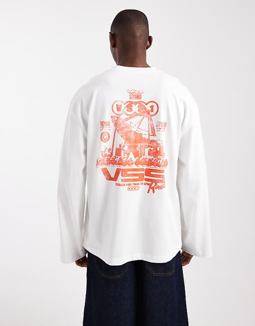 ASOS DESIGN heavyweight long sleeve oversized t-shirt and street graphic in cream