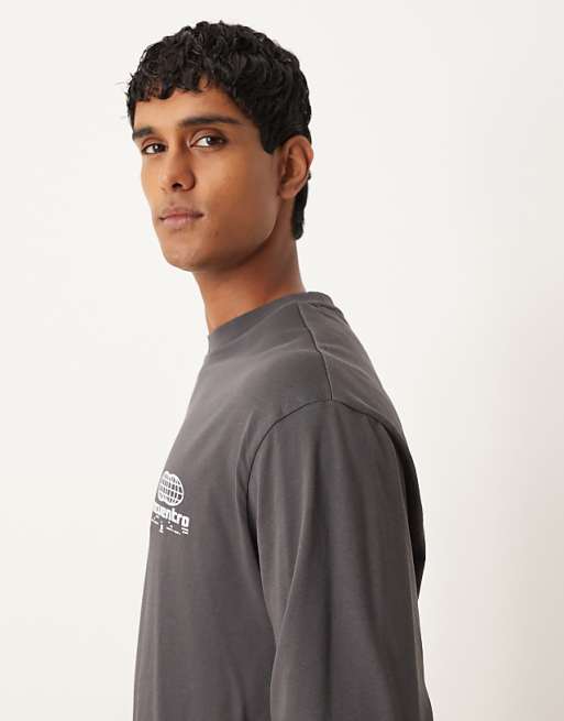 ASOS DESIGN Heavyweight Long Sleeve Relaxed T-shirt With Print In Charcoal