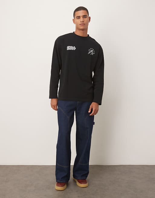 ASOS DESIGN Heavyweight Long Sleeve T-shirt With Street Graphic In Black