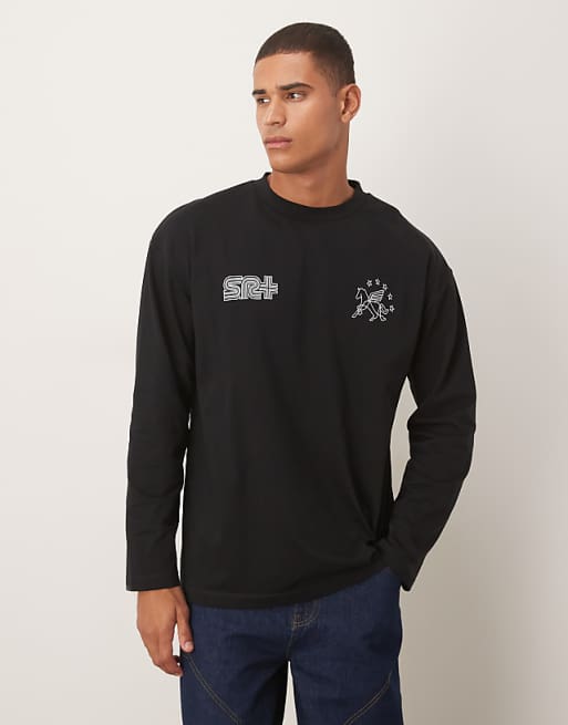 ASOS DESIGN heavyweight long sleeve t-shirt with street graphic in black