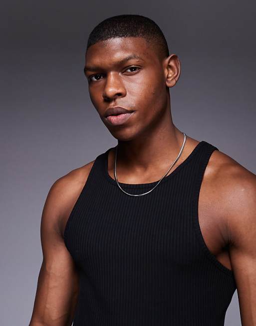 ASOS DESIGN Heavyweight Muscle Boxy High Neck Rib Vest In Black
