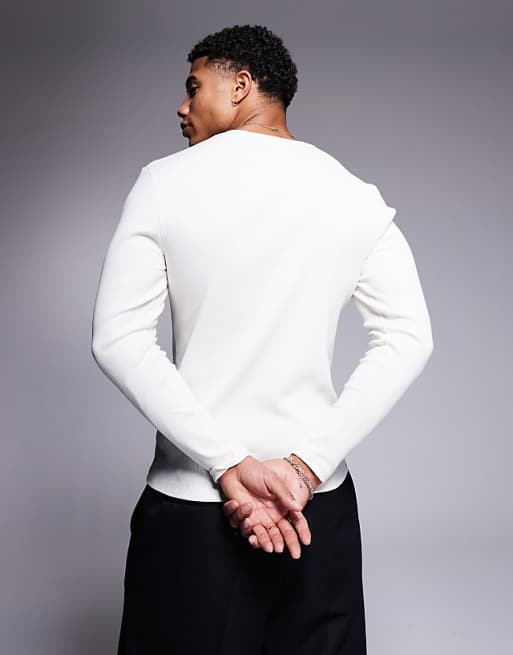 ASOS DESIGN Heavyweight Muscle Fit Long Sleeve T-shirt In Cream Rib