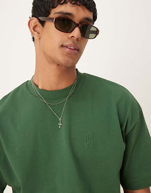 ASOS DESIGN Heavyweight Oversized Boxy Drop Shoulder T-shirt In Green