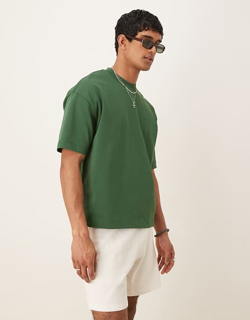 ASOS DESIGN heavyweight oversized boxy drop shoulder t-shirt in green