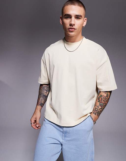 ASOS DESIGN heavyweight oversized boxy drop shoulder t-shirt in cream