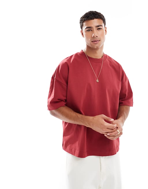 ASOS DESIGN heavyweight oversized boxy drop shoulder t-shirt in red