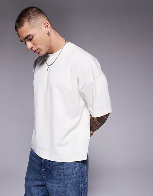 ASOS DESIGN heavyweight oversized boxy drop shoulder t-shirt in cream