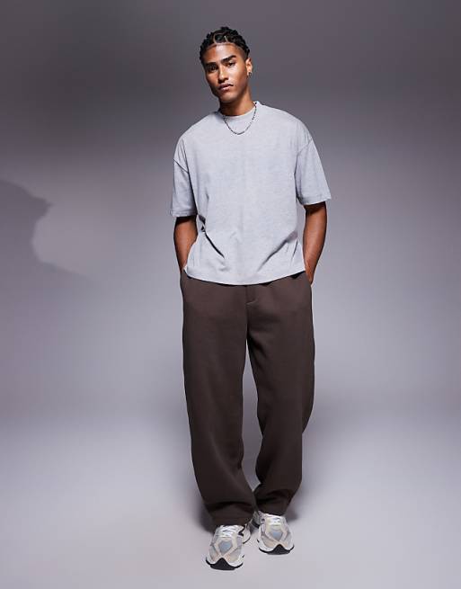 ASOS DESIGN Heavyweight Oversized Boxy Half Sleeve T-shirt In Grey Marl