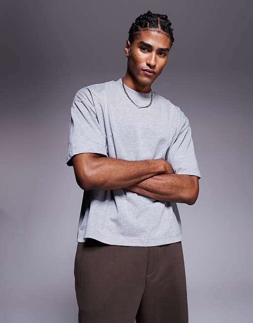 ASOS DESIGN Heavyweight Oversized Boxy Half Sleeve T-shirt In Grey Marl