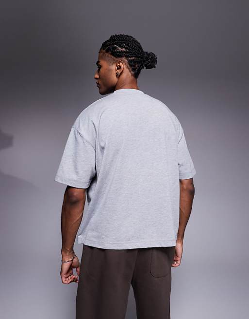 ASOS DESIGN Heavyweight Oversized Boxy Half Sleeve T-shirt In Grey Marl