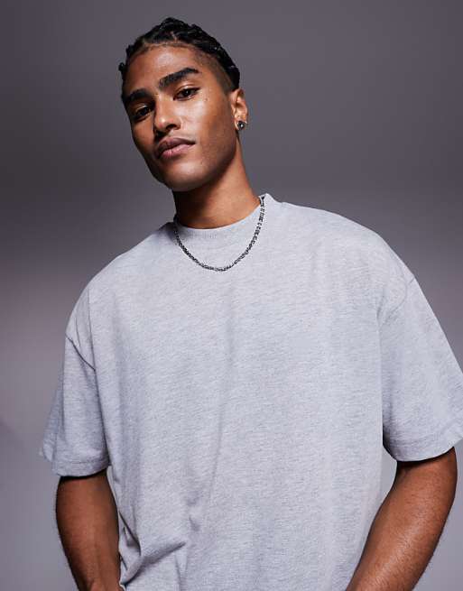 ASOS DESIGN heavyweight oversized boxy half sleeve t-shirt in grey marl