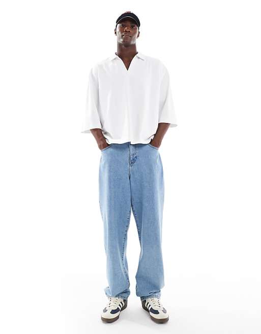 ASOS DESIGN Heavyweight Oversized Boxy Polo With Half Sleeve In White