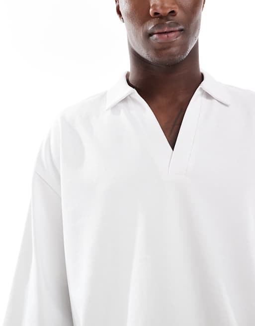 ASOS DESIGN Heavyweight Oversized Boxy Polo With Half Sleeve In White