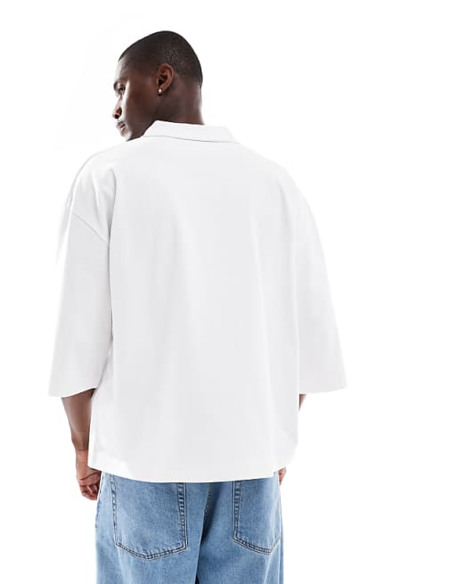 ASOS DESIGN Heavyweight Oversized Boxy Polo With Half Sleeve In White