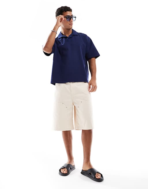 ASOS DESIGN Heavyweight Oversized Boxy Revere Polo In Navy