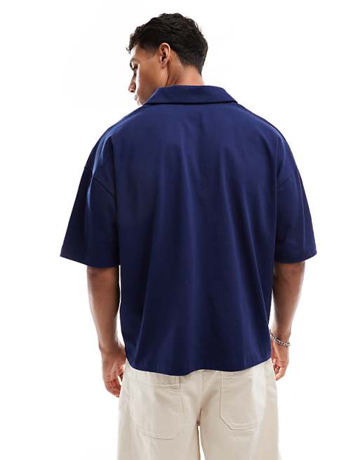 ASOS DESIGN Heavyweight Oversized Boxy Revere Polo In Navy