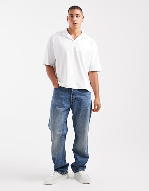 ASOS DESIGN Heavyweight Oversized Boxy Revere Polo In White