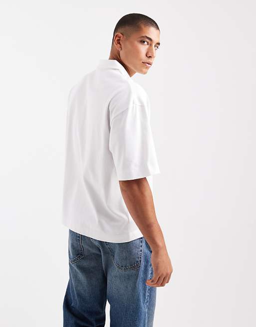 ASOS DESIGN Heavyweight Oversized Boxy Revere Polo In White
