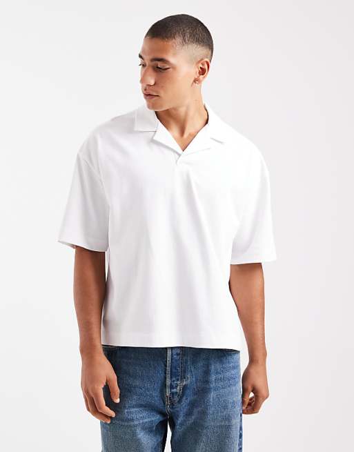 ASOS DESIGN heavyweight oversized boxy revere polo in white