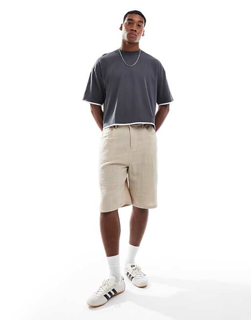 ASOS DESIGN Heavyweight Oversized Boxy T-shirt With Contrast White Binding In Charcoal