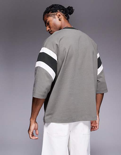 ASOS DESIGN Heavyweight Oversized Contrast Panel T-shirt In Khaki