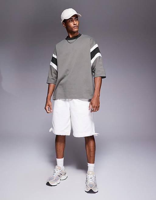 ASOS DESIGN Heavyweight Oversized Contrast Panel T-shirt In Khaki