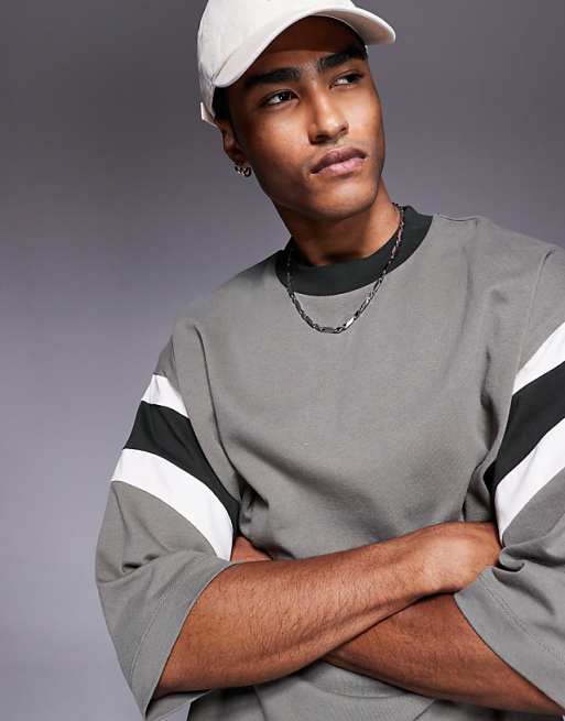 ASOS DESIGN Heavyweight Oversized Contrast Panel T-shirt In Khaki