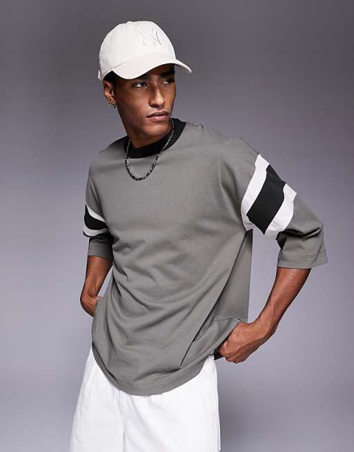 ASOS DESIGN heavyweight oversized contrast panel t-shirt in khaki