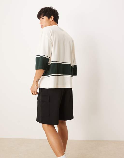 ASOS DESIGN Heavyweight Oversized Contrast T-shirt In Cream And Green