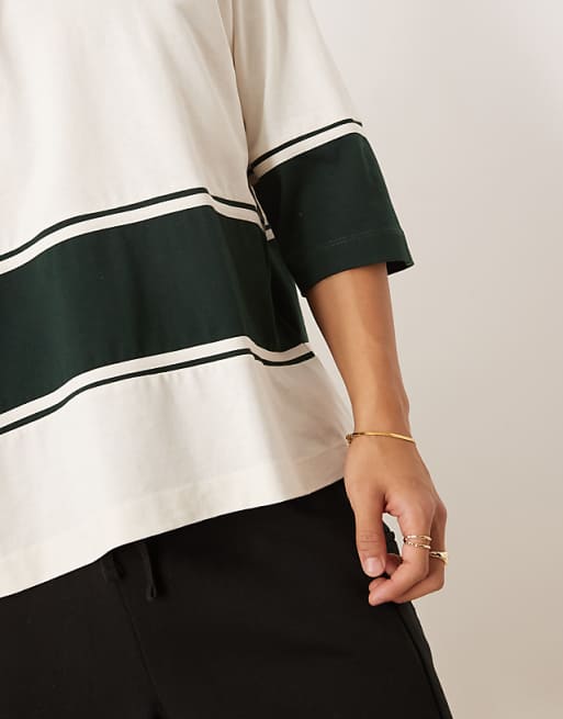 ASOS DESIGN Heavyweight Oversized Contrast T-shirt In Cream And Green